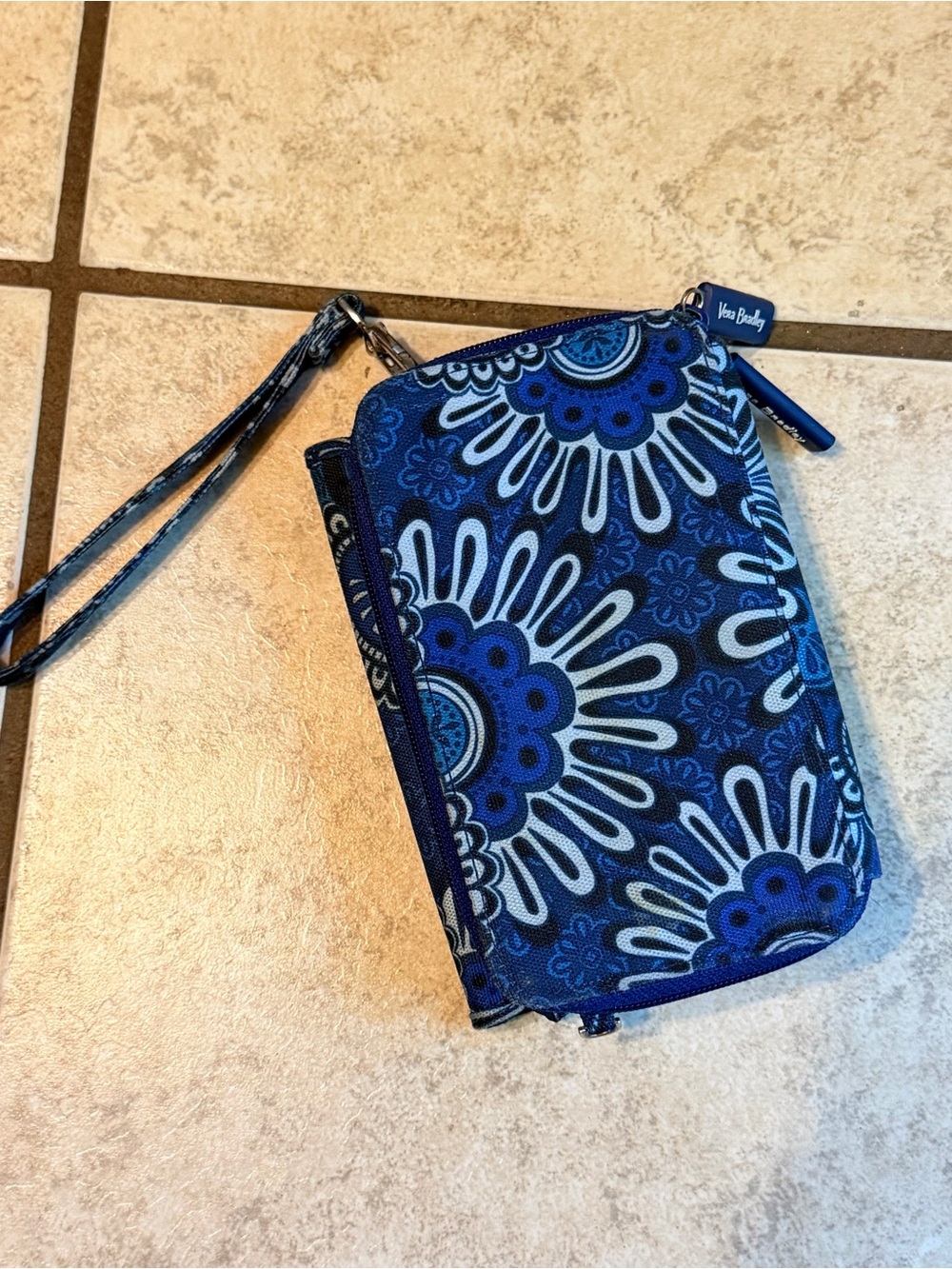 Vera Bradley Navy and Royal Blue Floral Wristlet Wallet